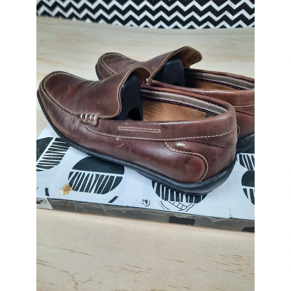 Johnston & Murphy Men Brown Leather Slip On Loafers Moc Toe Shoe Brazil Size 10